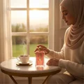 Women's perfume 9 AM Afnan morning malaysia hijab-wearing with soft sunlight, gift for wife, morning glow scene