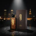 9PM Elixir Afnan men's perfume on black granite, dramatic spotlight, masculine night style Malaysia