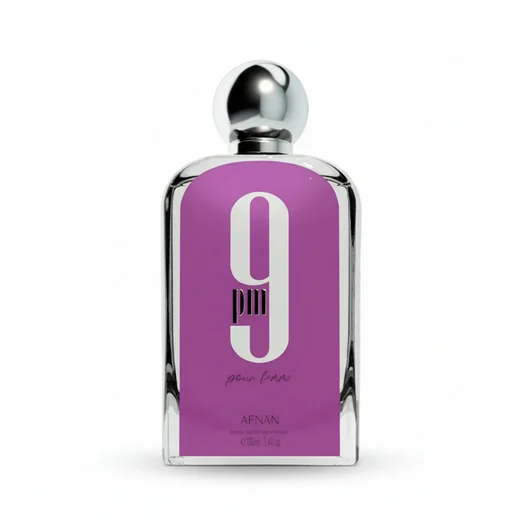 Bottle of 9PM Pour Femme Afnan women's perfume sweet floral amber popular choice in Malaysia