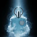 Supremacy In Heaven by Afnan, men perfume bottle surrounded by cold frozen blue aura, icy