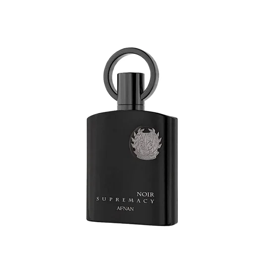 Bottle of Supremacy Noir Afnan men's fragrance dark spicy amber scent popular choice in Malaysia