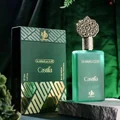 Castilla perfume bottle and packaging with a green background