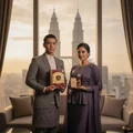 Man and woman holding Ahlam Al Arab at KLCC
