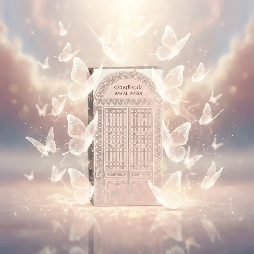 Product packaging with decorative design and 'BAB AL WARDI' branding on a white background