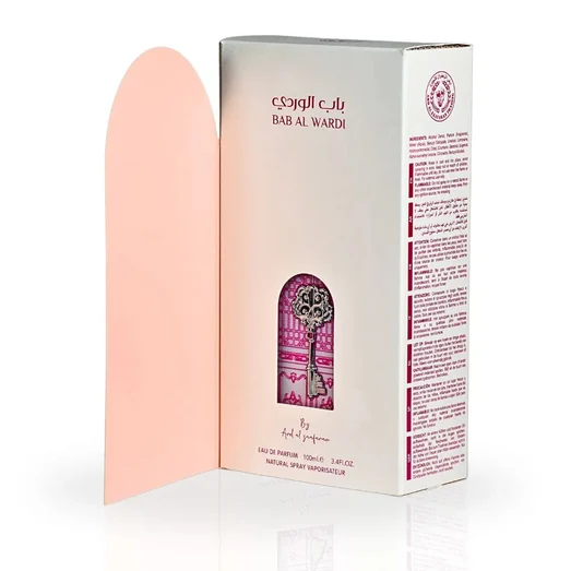 Bab Al Wardi perfume packaging with pink and white design
