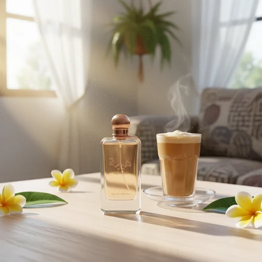 Heibah on coffee table morning, vibe calm fresh