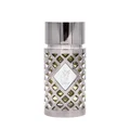Silver lattice-patterned bottle with a metallic cap on a white background
