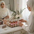 women's melayu in hijab arranging lil nisae faqat at vanity table