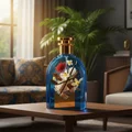Satwa perfume bottle with floral design on a wooden table in a living room setting