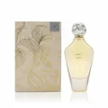 Perfume bottle and packaging with floral design on a white background
