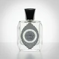 Perfume bottle with a black cap on a white background