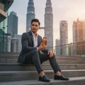 Man holding Armaf Aoud Odyssey on KLCC stairs