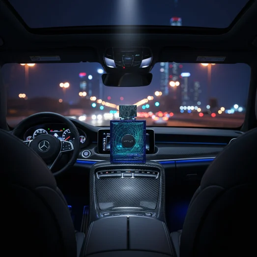 Armaf Club De Nuit Iconic on car console at night