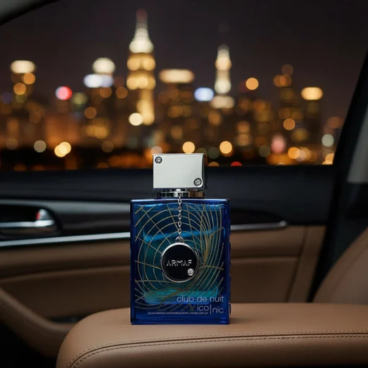 Armaf Club De Nuit Iconic on car seat at night in KL
