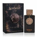 Lionheart Woman perfume bottle with lions on a dark background