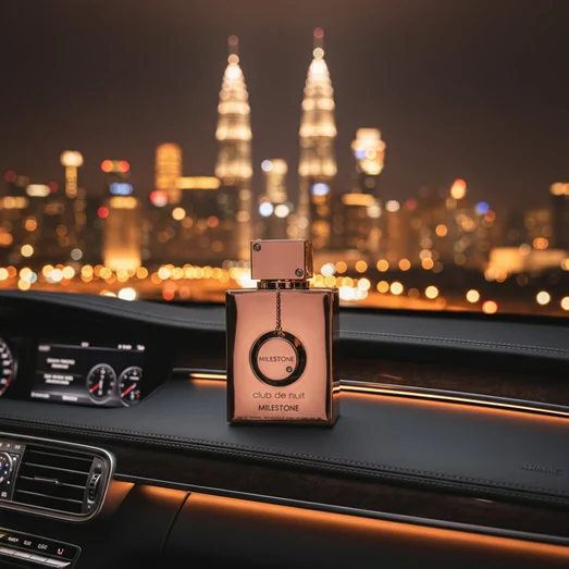 Armaf Club De Nuit Milestone in car at night with city lights