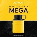 Yellow and black container with 'Armaf Odyssey Mega' text on a yellow and black background
