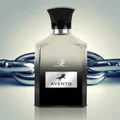 Perfume bottle labeled 'Avento' with a chain in the background