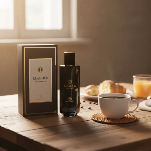 Glamour Woman on coffee table pagi, atmosphere sweet calm