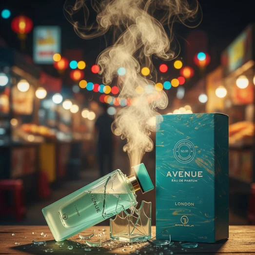 Avenue London EDP 100ml perfume by Grandeur– bottle and box front view– . perfume Avenue London 100ml bottle and box.