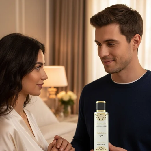 Perfume bottle labeled 'Tahara Vanilla' by Al' Oud Orchid on a white background