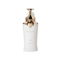 White skincare bottle with gold cap on a white background