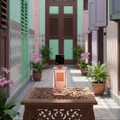 Ana Abiyedh Coral at Penang pastel alley – feminine mood