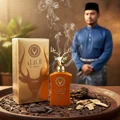 Al Noble Wazeer by Lattafa perfume bottle with oud wood chips smoke heritage men fragrance