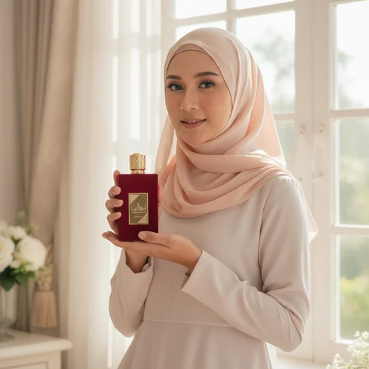 n hijab woman holding Ameerat Al Arab light pagi soft women's