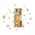 Atheeri with glowing rose‑peony petal constellations and gold dust; bottle and box perfectly sharp, elegantt magic
