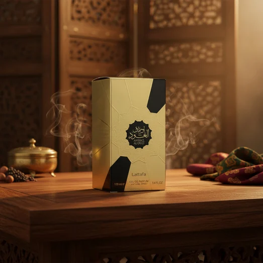 Awraq Al Oud Spicy Vanilla on table wood oud – vibe oriental masculine