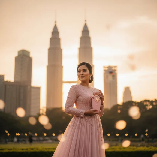 Haya by Lattafa women perfume Malaysian woman KLCC park sunset romantic glow