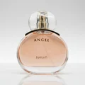 Perfume bottle and box labeled 'Angel' by la muse on a white background