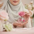 n hijab woman holding Layaan, style soft feminine