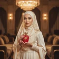 Malaysian hijabi woman holding Opulent Red, luxurious feminine style