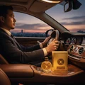 Oud Al Sahraa by Lattafa perfume bottle and box in luxury car dusk drive men-women scent