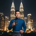 Malay man holding Oud Lail Maleki at KLCC waktu evening – perfume oud luxurious