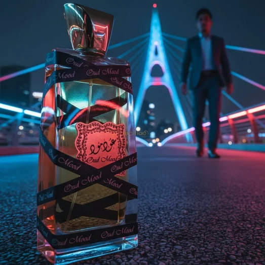 perfume Oud Mood Lattafa at jambatan Saloma with n man atmosphere evening