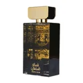 Lattafa Perfume bottle with gold and black design on a white background