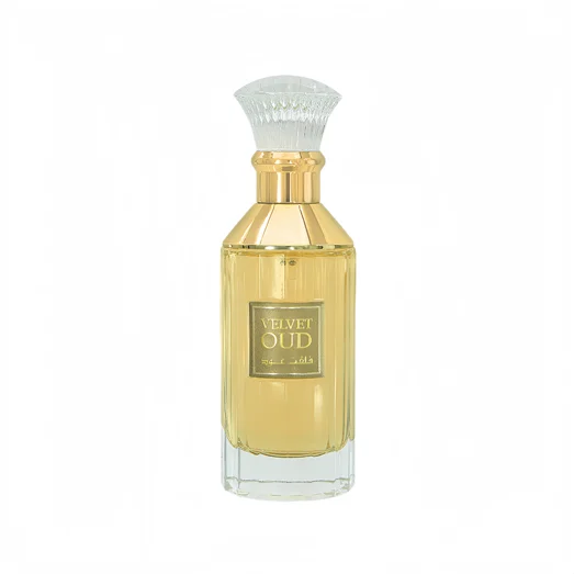 bottle of Velvet Oud Lattafa men's fragrance scent oud dark woody popular choice in