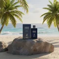 Deep Blue 100 ml by Jorge Di Profumo – on rock at Pantai Cenang Langkawi, soft sea breeze, warm sunlight, tropical marine mood.