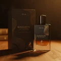 Exquisite Prive Alhambra men's perfume on kayu gelap, amber lighting, style masculine luxurious