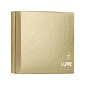 Gold packaging box with embossed design and 'LUXE GOLD' text on a white background