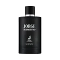 Black perfume bottle labeled 'Jorge di Profumo' on a gray background