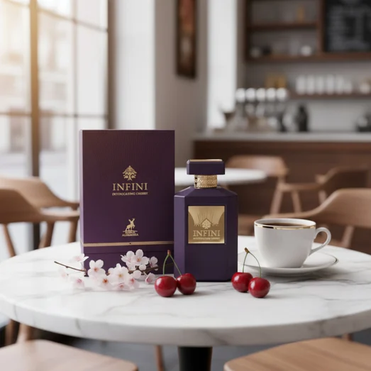 Infini Intoxicating Cherry at table cafe – perfume sweet Malaysian woman