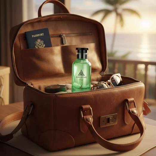 Jean Lowe Vibe Maison Alhambra perfume bottle in travel bag men scent Malaysia