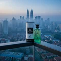 Jean Lowe Vibe by Maison Alhambra perfume bottle morning KL skyline men fragrance Malaysia