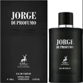 Black perfume bottle labeled 'Jorge di Profumo' on a gray background