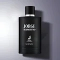 Black perfume bottle labeled 'Jorge di Profumo' on a gray background