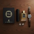 Kismet For Men flatlay men's with watch and leather wallet
